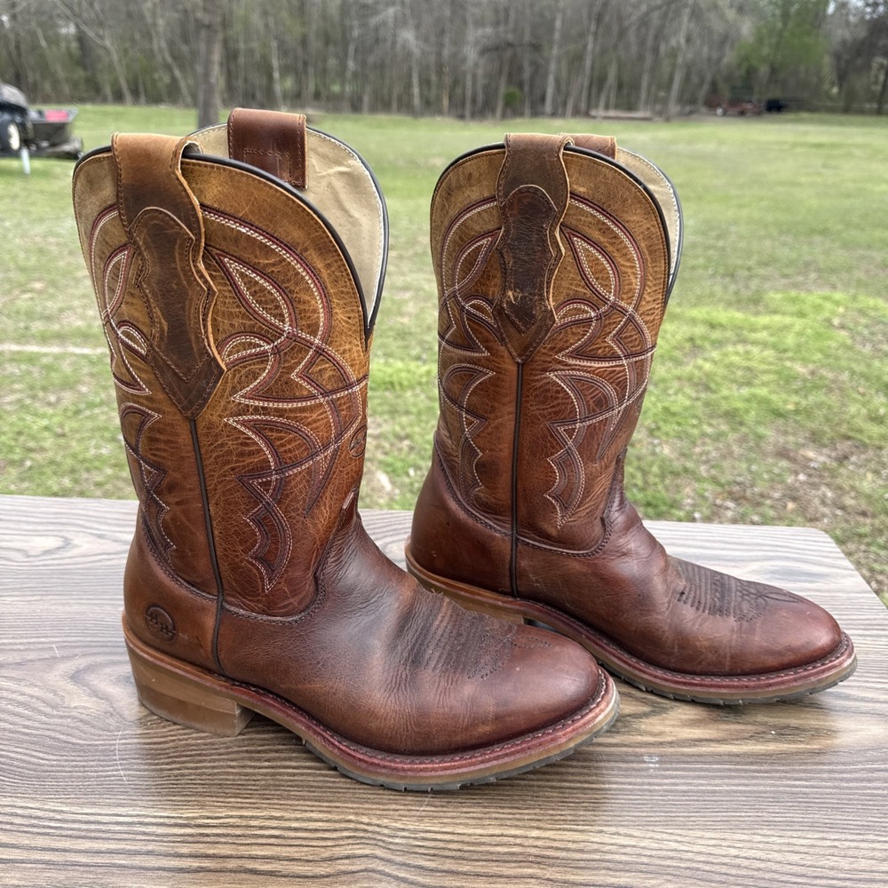 Double‎ H Old Town Men's Roper Western Cowboy Boots Brown Leather Riding Sz 10D
